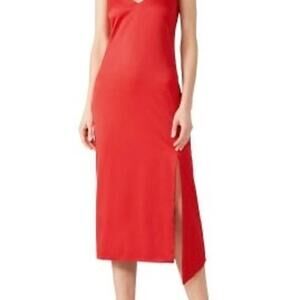 Elliatt Women's Red Satin V-Neckline Sleeveless Satin Midi Dress Size XS